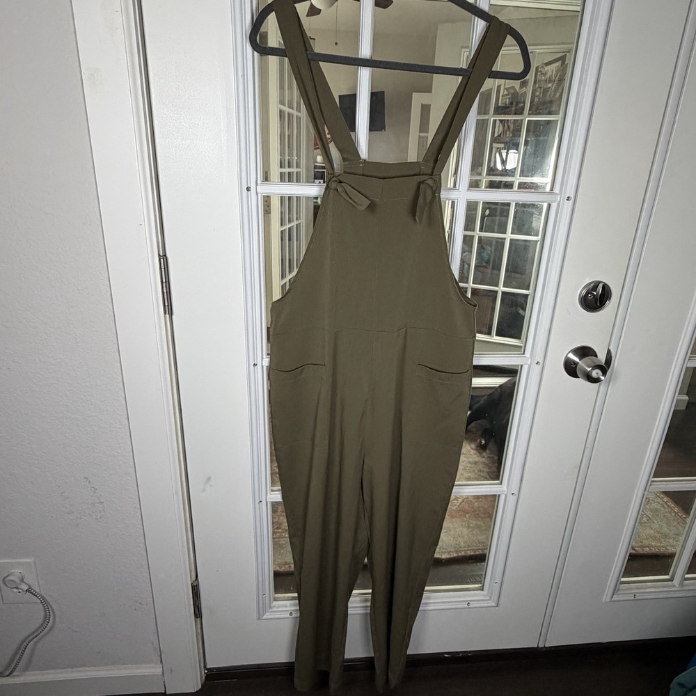 Olive Green Tie-Strap Overalls Wide Leg Boho Size Small